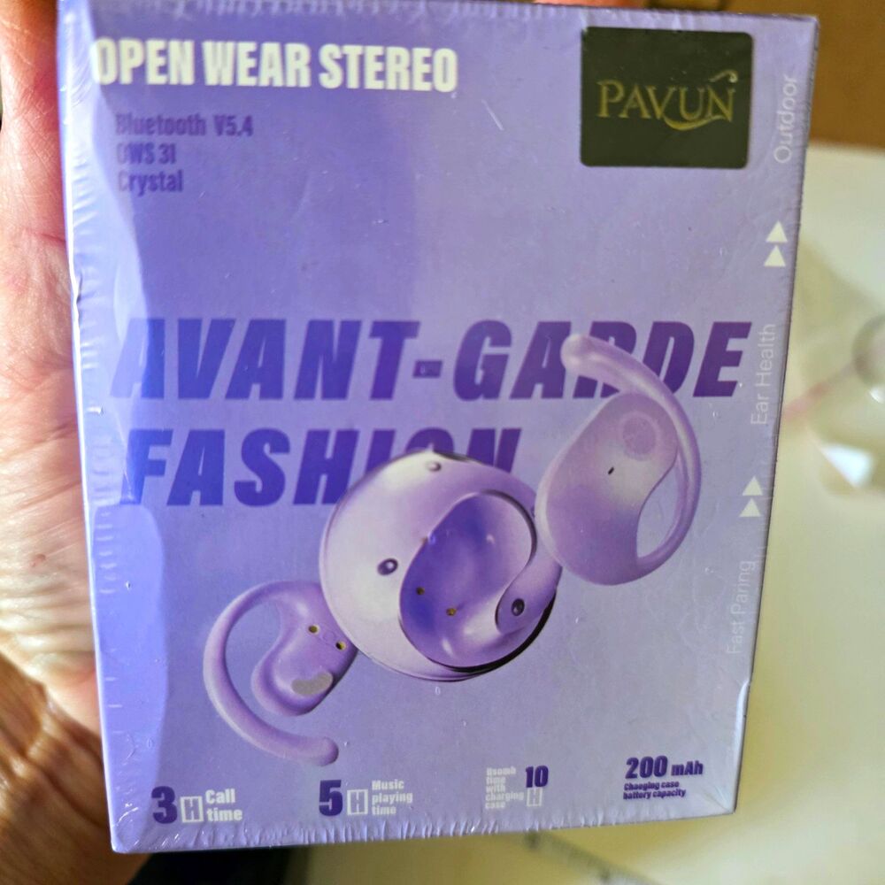 PAVUN OWS31 Open Wear Stereo Bluetooth 5.4 Ear-Hook Earbuds Purple Mic